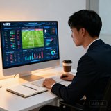 一位数据分析师正在利用AI模型进行足球赛事预测分析